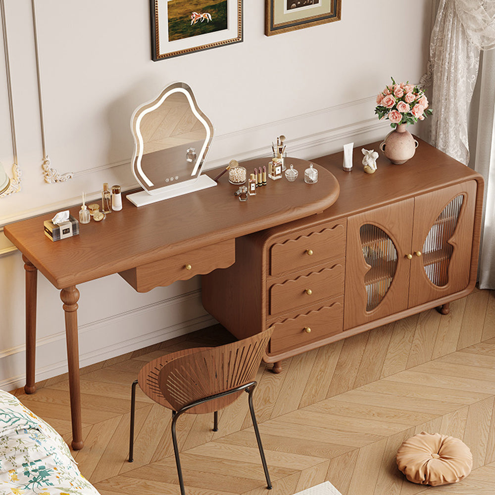 LIVARA 1080 Expandable Multi-Functional Solid Wood 120cm Dressing Table With LED Mirror - Walnut