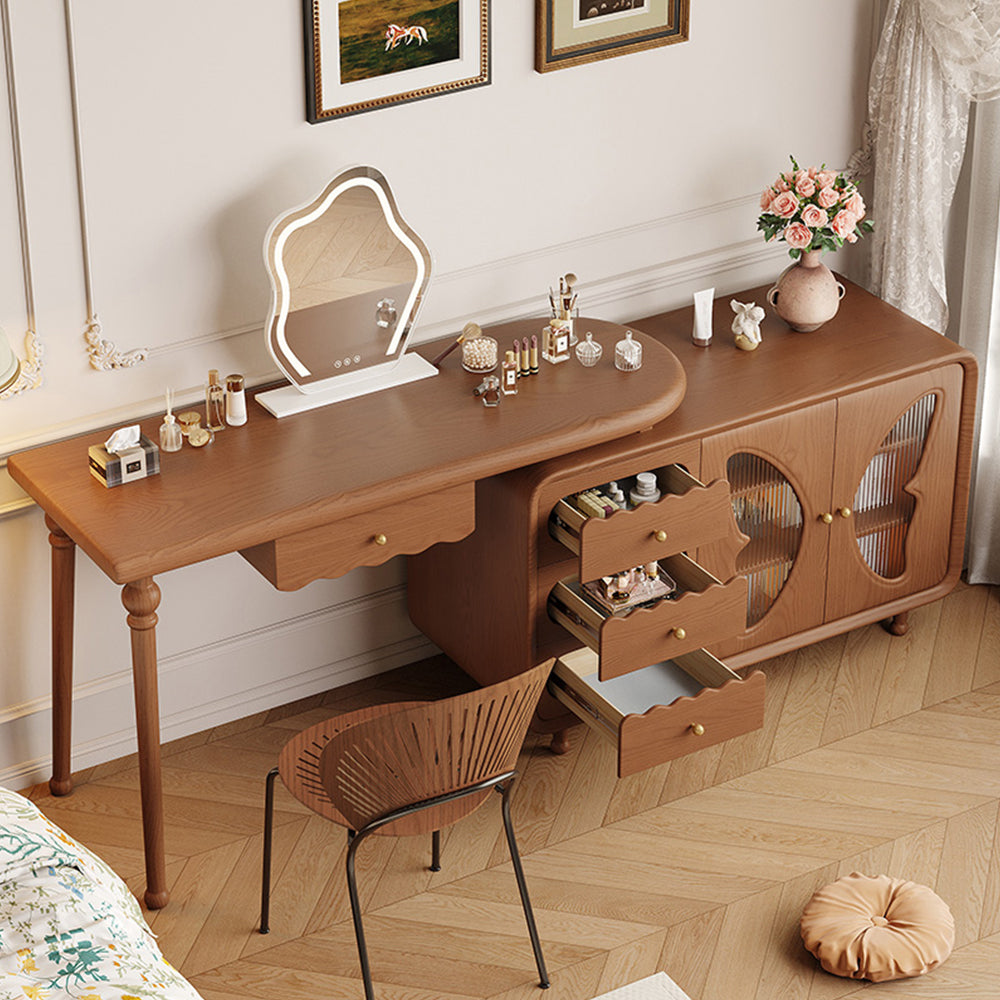 LIVARA 1080 Expandable Multi-Functional Solid Wood 120cm Dressing Table With LED Mirror - Walnut
