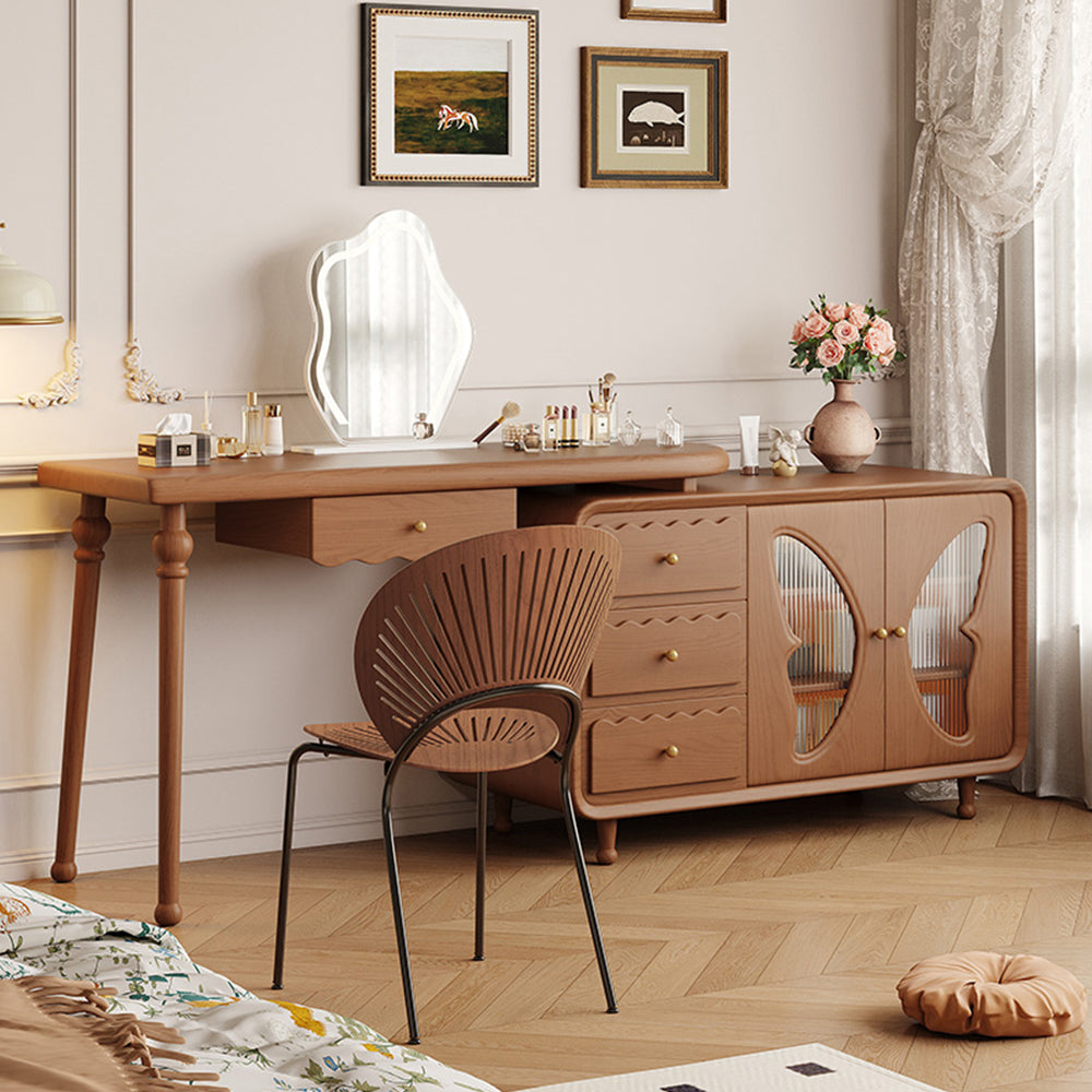 LIVARA 1080 Expandable Multi-Functional Solid Wood 120cm Dressing Table With LED Mirror - Walnut