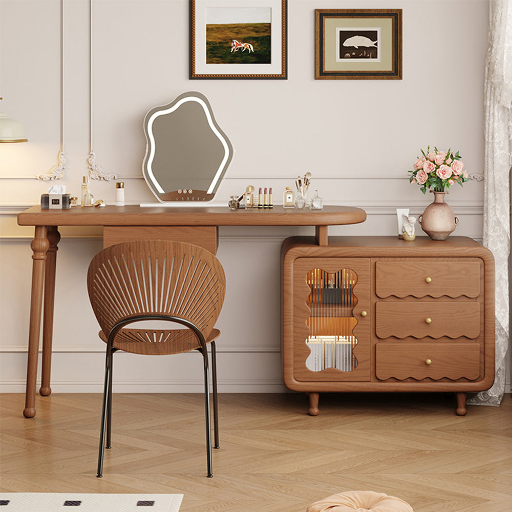 LIVARA 1081# Expandable Multi-Functional Solid Wood 100-120cm Dressing Table With LED Mirror - Walnut