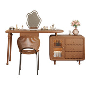 LIVARA 1081# Expandable Multi-Functional Solid Wood 100-120cm Dressing Table With LED Mirror - Walnut