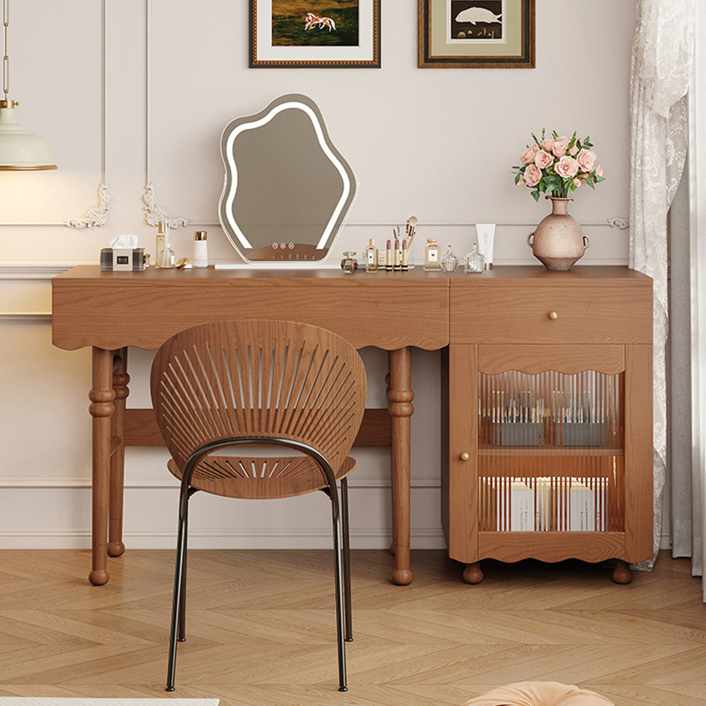 LIVARA 1082# Solid Wood Multifunctional 120cm Dressing Table With LED Mirror - Walnut