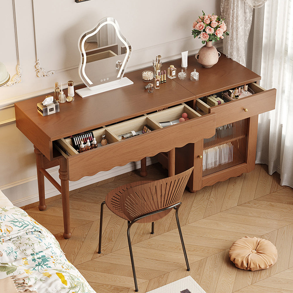 LIVARA 1082# Solid Wood Multifunctional 120cm Dressing Table With LED Mirror - Walnut