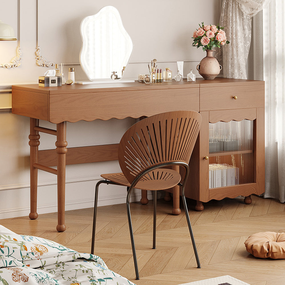 LIVARA 1082# Solid Wood Multifunctional 120cm Dressing Table With LED Mirror - Walnut