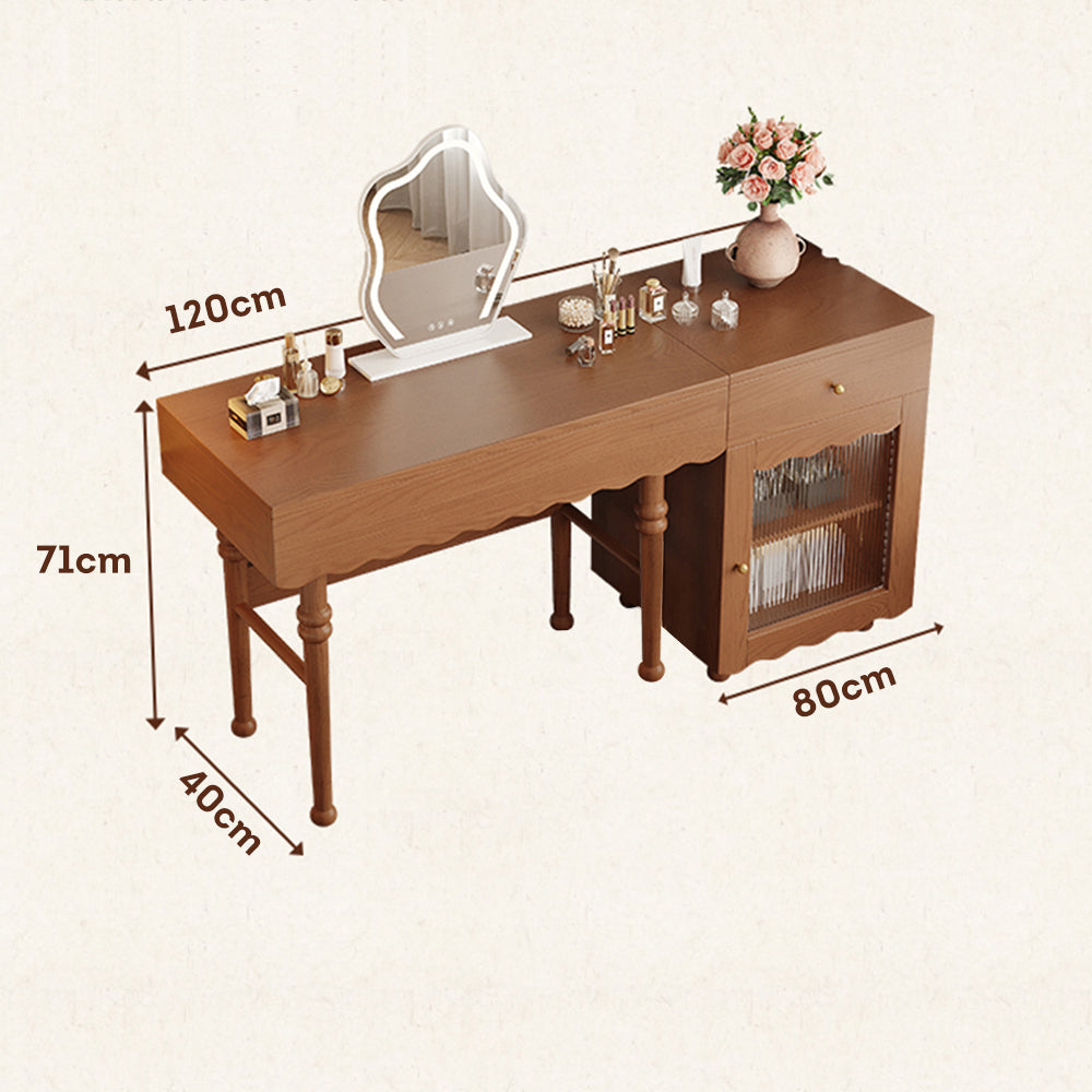 LIVARA 1082# Solid Wood Multifunctional 120cm Dressing Table With LED Mirror - Walnut
