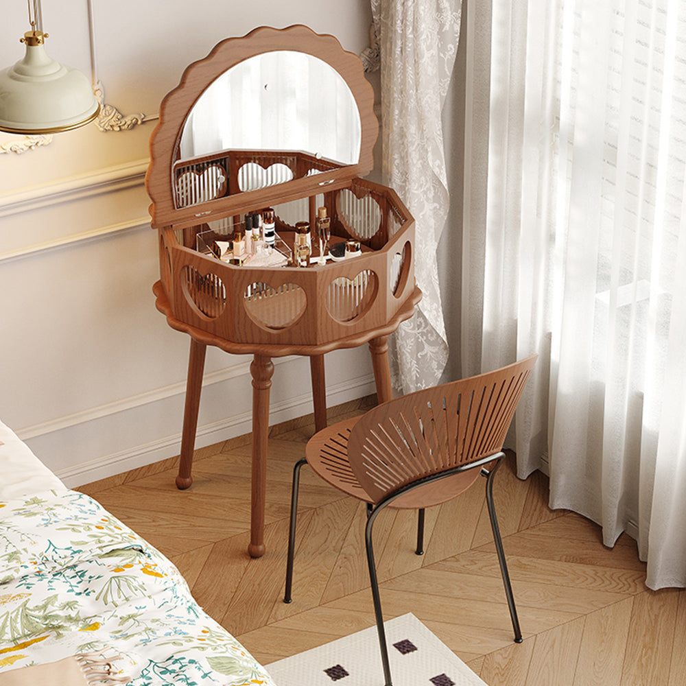 LIVARA Vintage-Style Solid Wood Hidden Mirror Dressing Table - Walnut