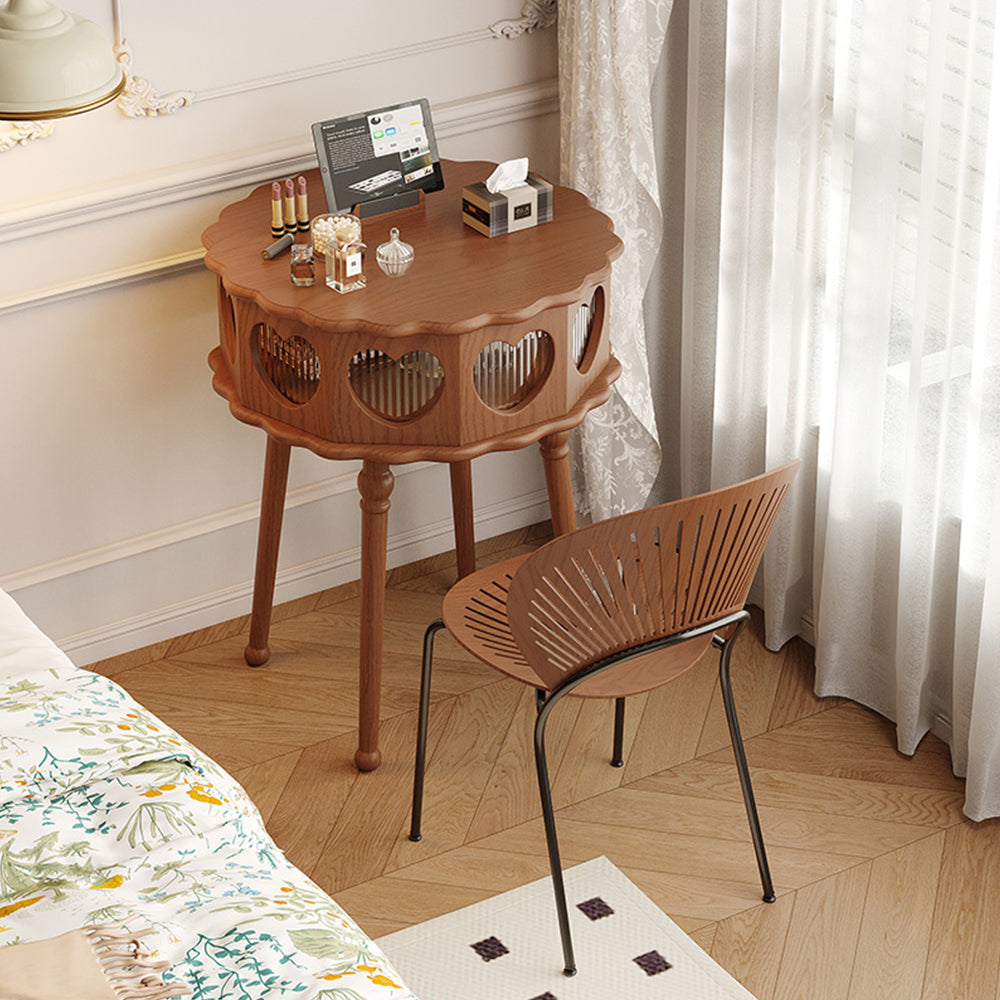 LIVARA Vintage-Style Solid Wood Hidden Mirror Dressing Table - Walnut