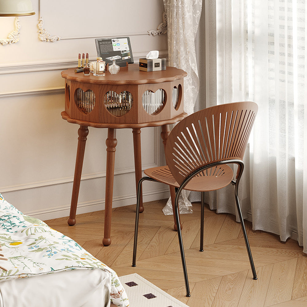 LIVARA Vintage-Style Solid Wood Hidden Mirror Dressing Table - Walnut