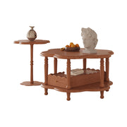 LIVARA Solid Wood Flower-Shaped Coffee Table Set /Side Table With Drawer - Walnut