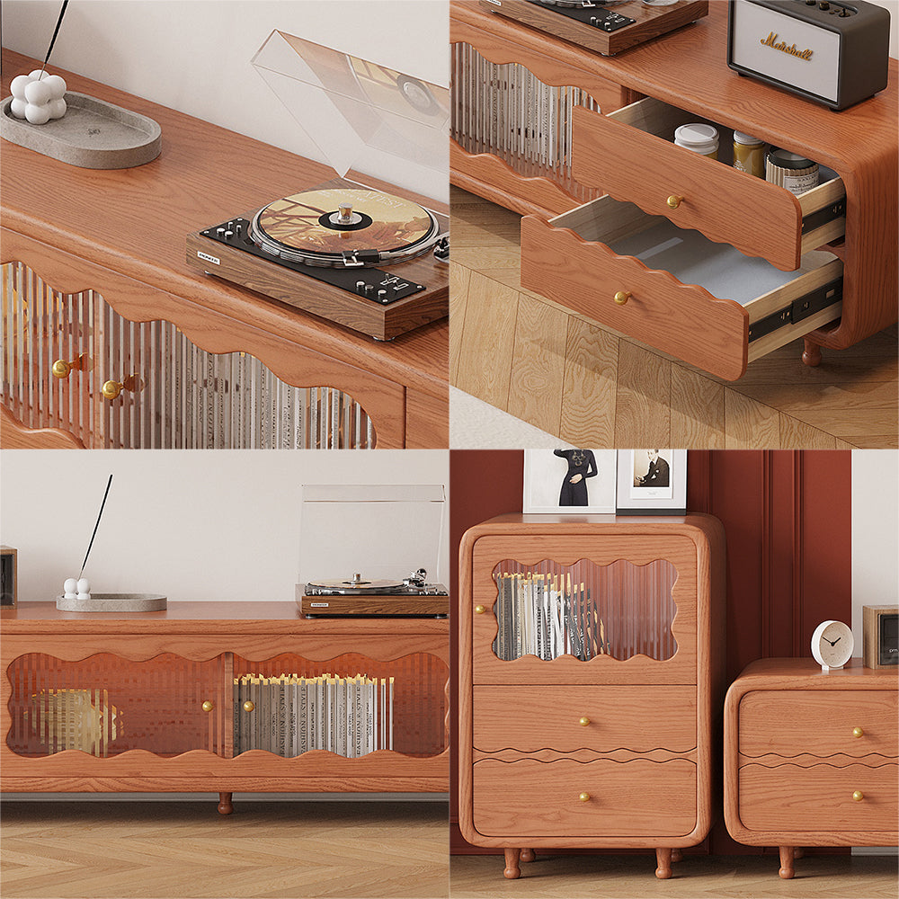 LIVARA Vintage-Style Solid Wood TV Cabinet/Sideboard - Walnut