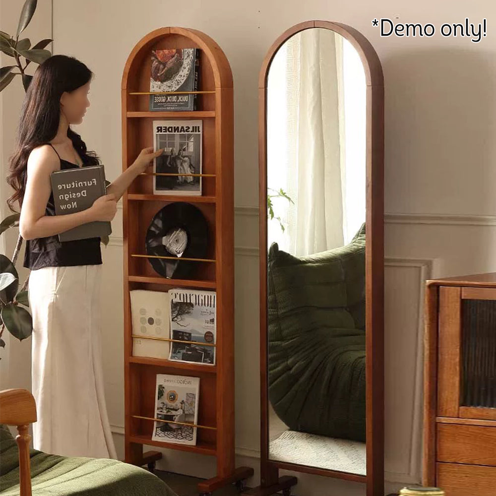 LIVARA Solid Wood Dressing Mirror/Magazine Rack With Swivel Casters