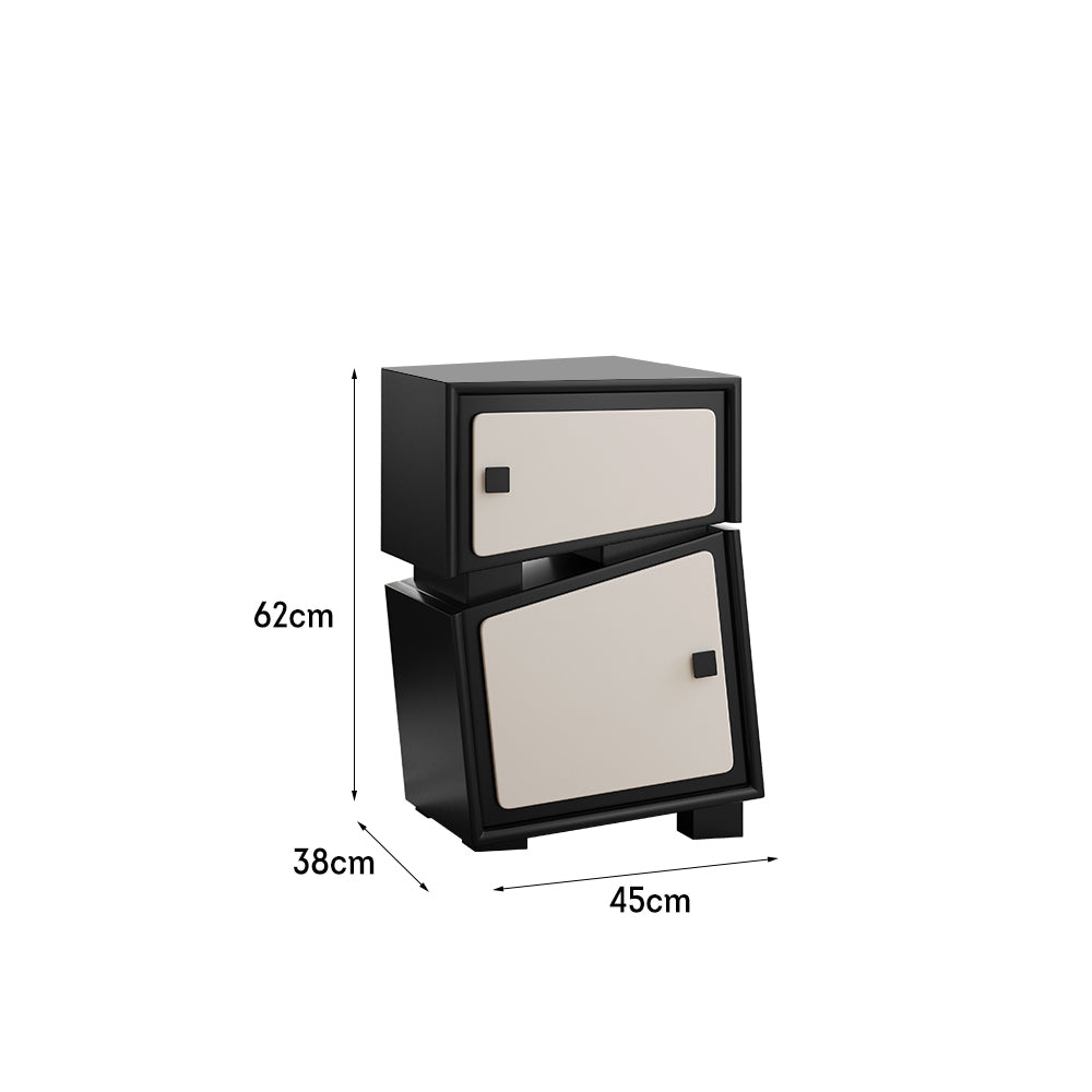 LIVARA Twist-head Design Bedside Table/Storage Cabinet - Black&White