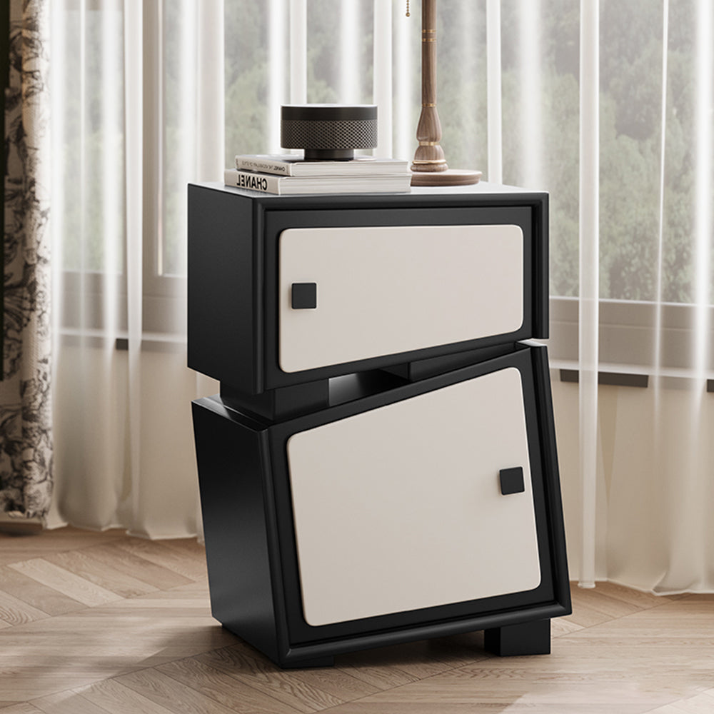 LIVARA Twist-head Design Bedside Table/Storage Cabinet - Black&White