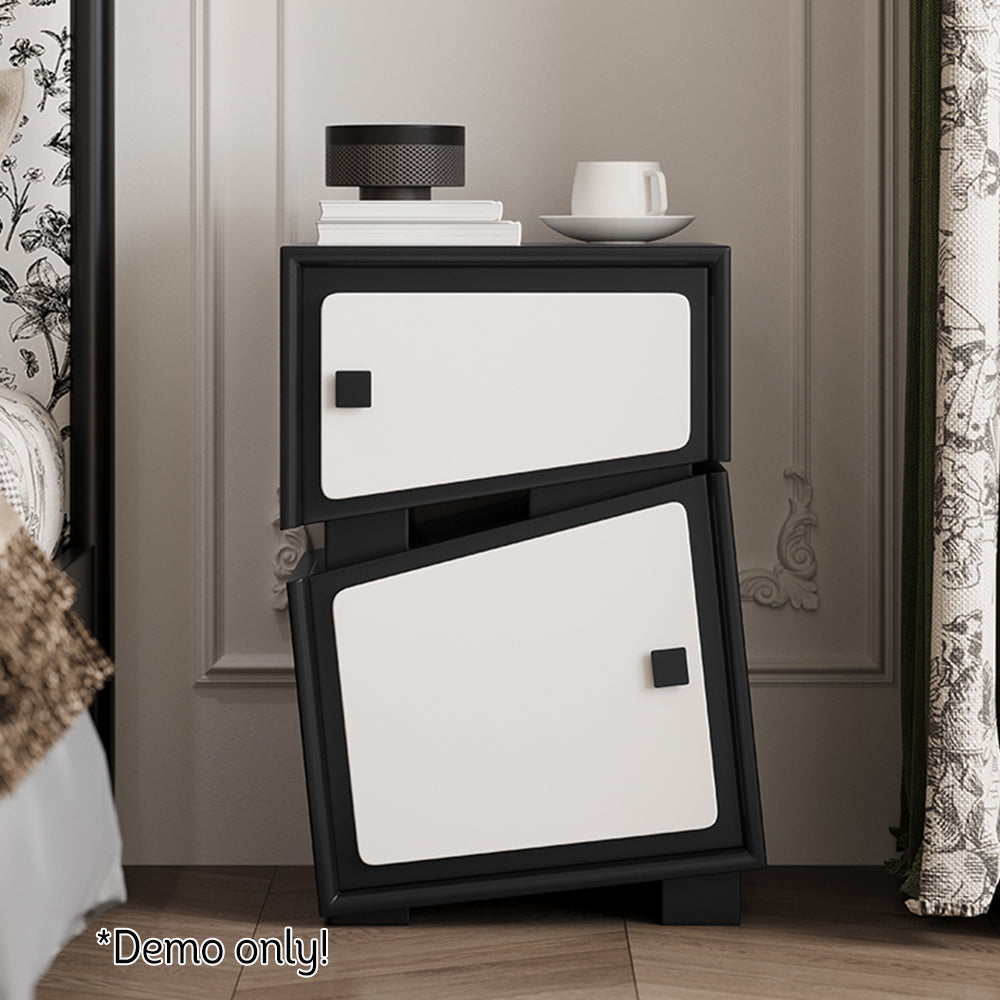 LIVARA Twist-head Design Bedside Table/Storage Cabinet - Black&White