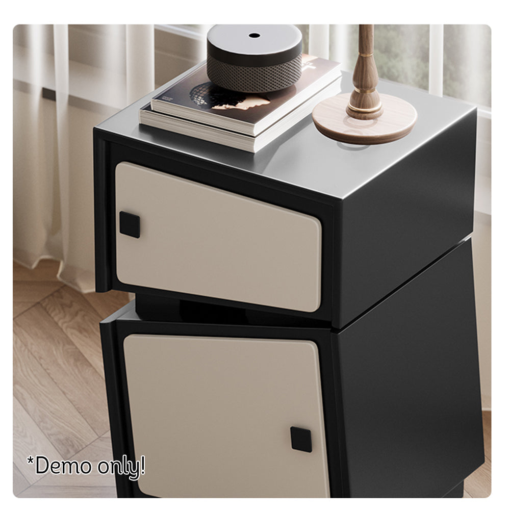 LIVARA Twist-head Design Bedside Table/Storage Cabinet - Black&White