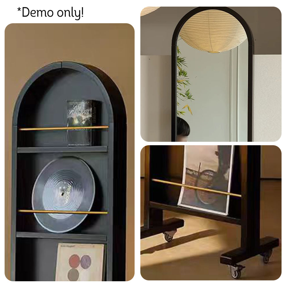 LIVARA Solid Wood Dressing Mirror/Magazine Rack With Swivel Casters