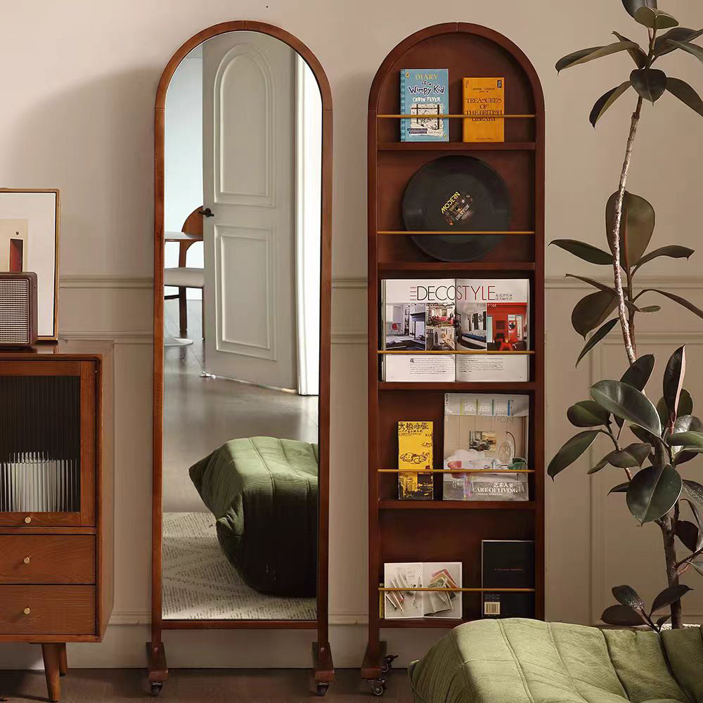 LIVARA Solid Wood Dressing Mirror/Magazine Rack With Swivel Casters