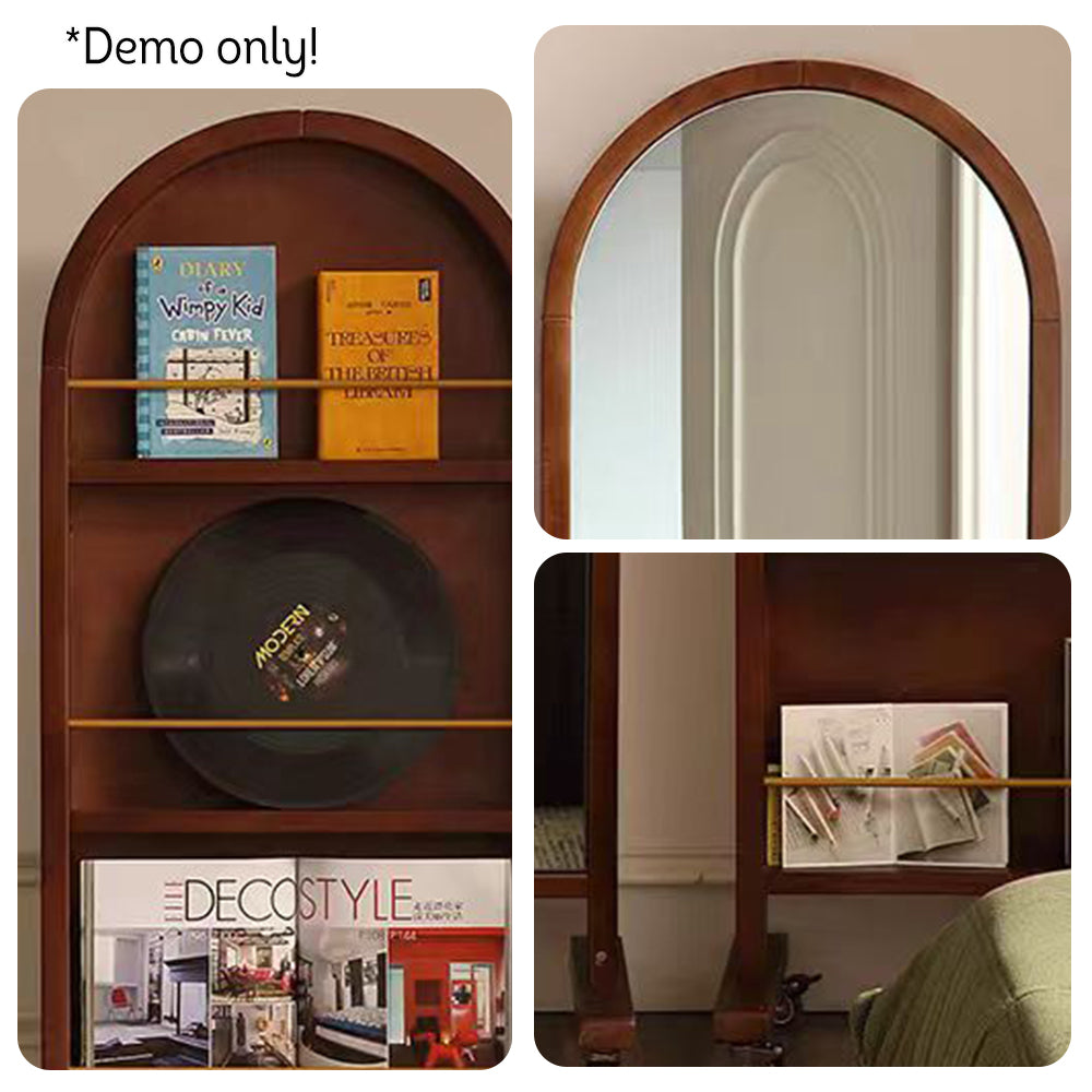 LIVARA Solid Wood Dressing Mirror/Magazine Rack With Swivel Casters