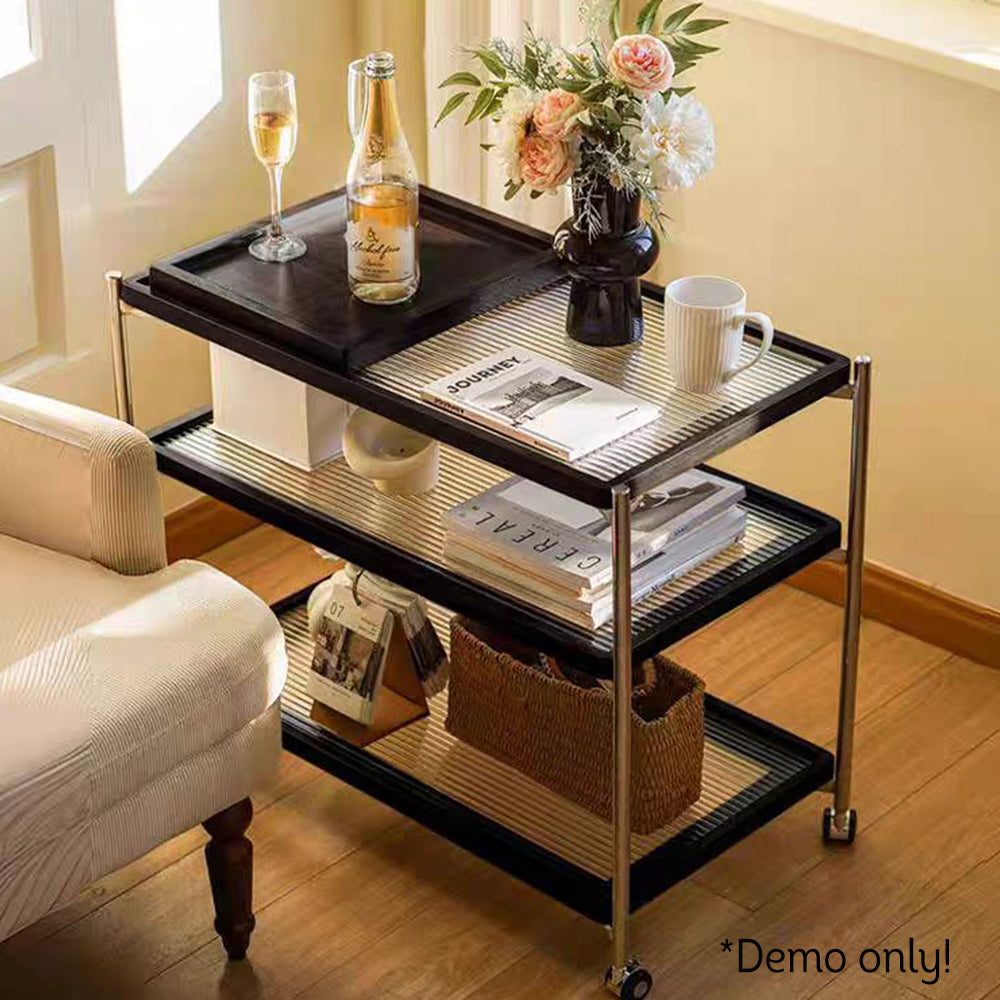 LIVARA Three-storey Storage Rack With Swivel Casters Stainless Steel Frame