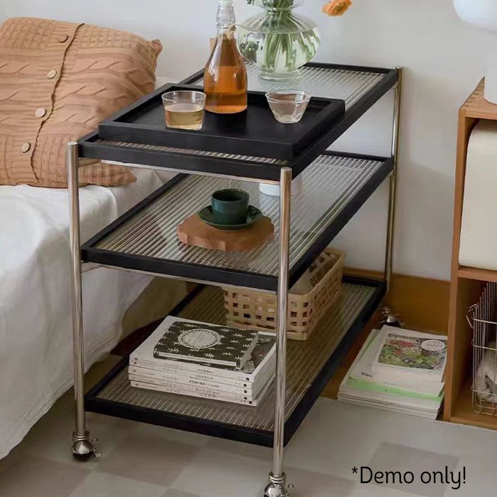 LIVARA Three-storey Storage Rack With Swivel Casters Stainless Steel Frame