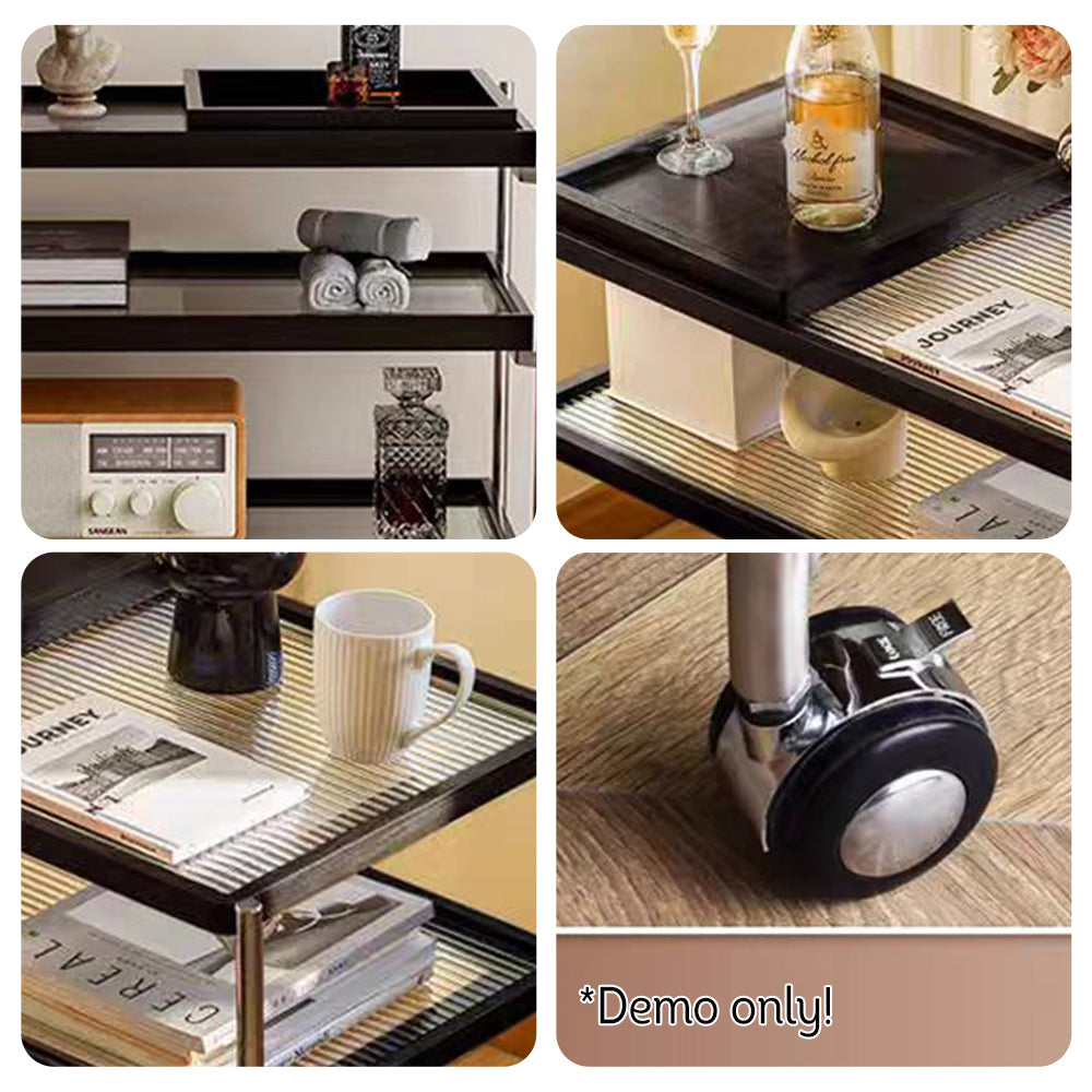 LIVARA Three-storey Storage Rack With Swivel Casters Stainless Steel Frame