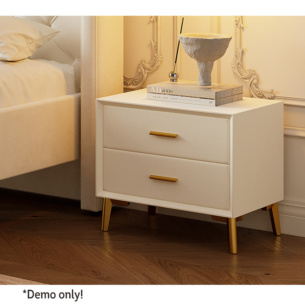 LIVARA SM1907 150/180cm Velvet Fabric Bed With Two Bedside Tables - Beige