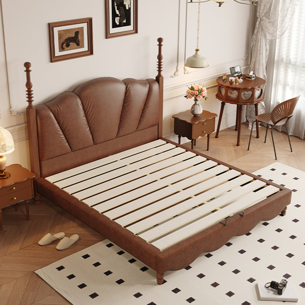 LIVARA Model-2001 150cm/180cm Waxed Leather Fabric Bed Solid Wood Frame