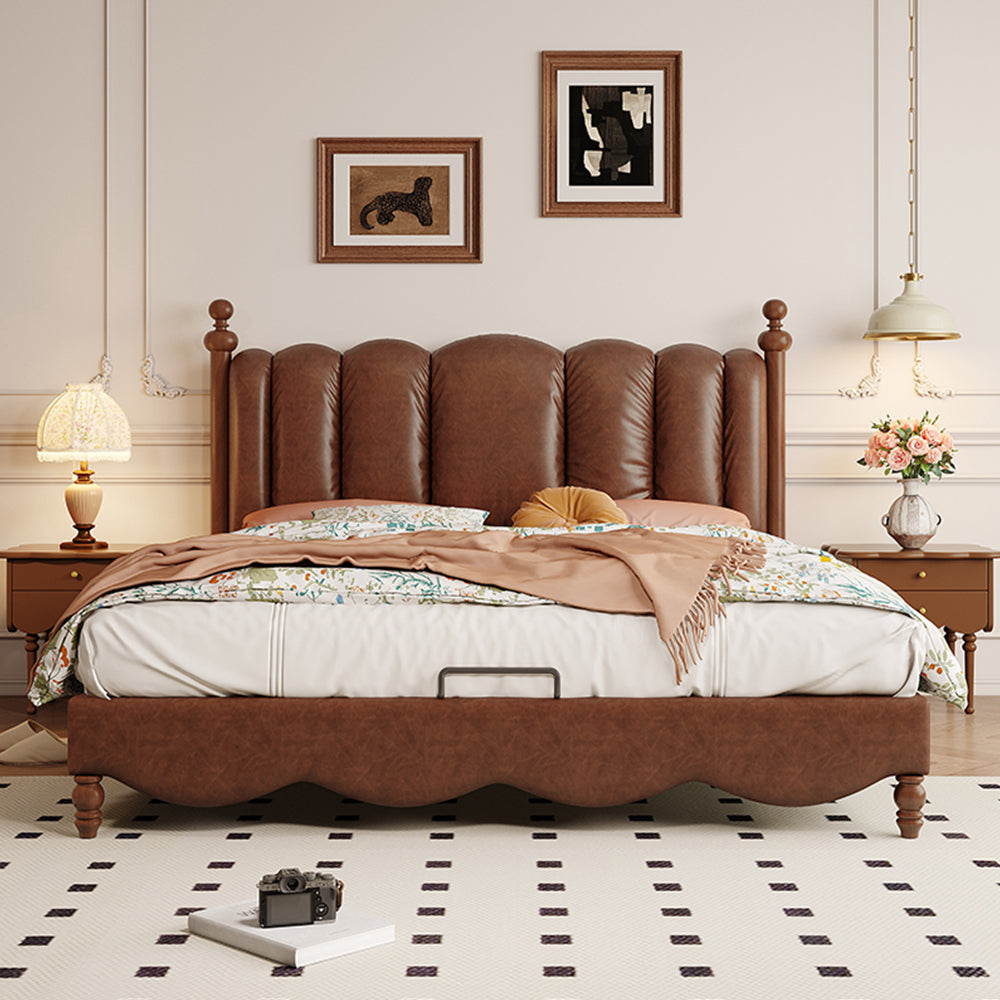 LIVARA Model-2002 150cm/180cm Waxed Leather Fabric Bed Solid Wood Frame