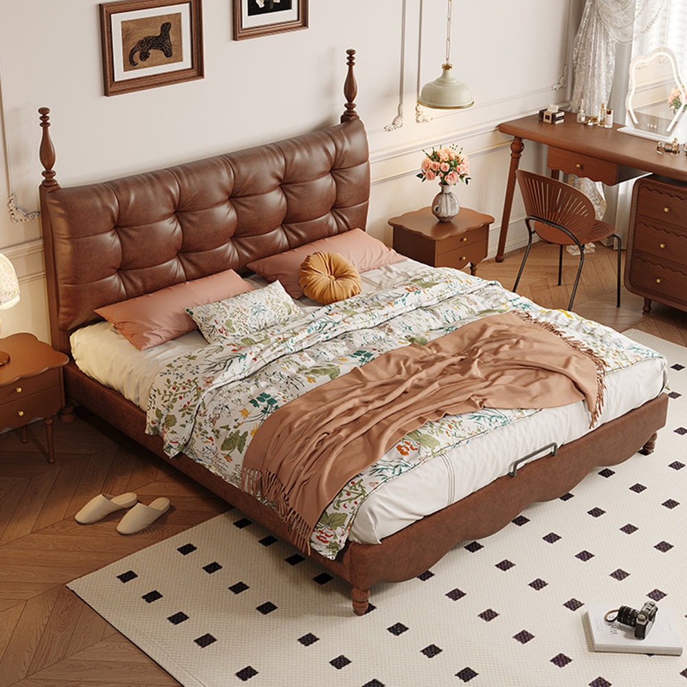 LIVARA Model-2003 150cm/180cm Waxed Leather Fabric Bed Solid Wood Frame