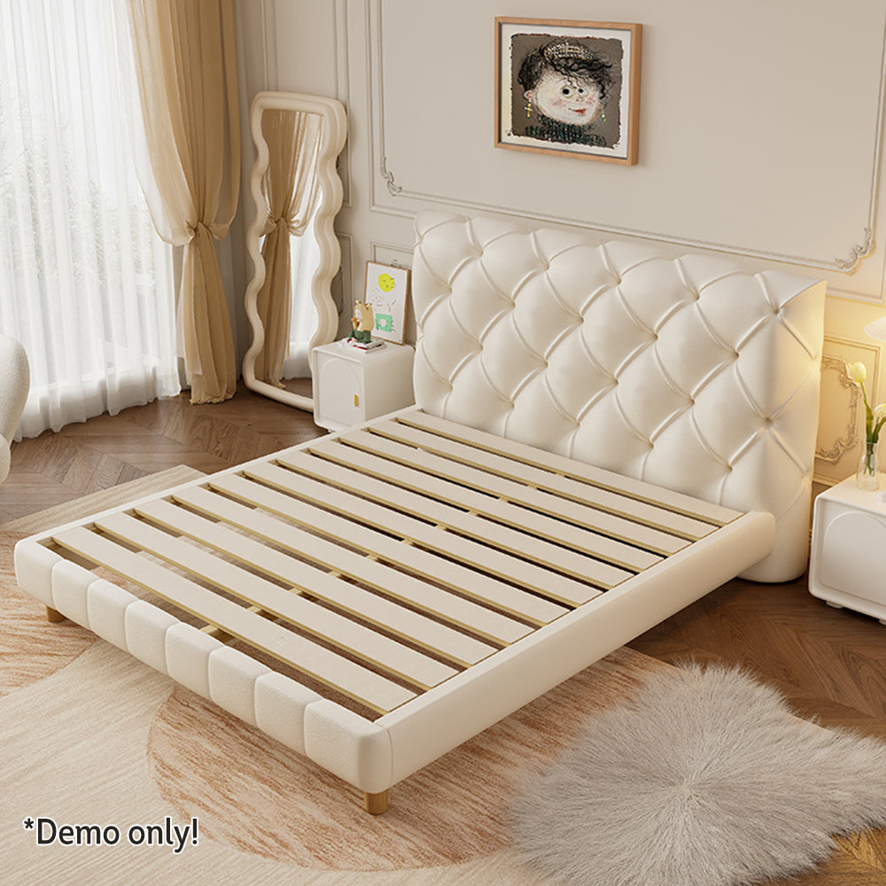 LIVARA 636B Bed – 150/180cm Cat Claw Resistant Leather Fabric, Durable Solid Frame, Modern Style, Comfortable Design - White