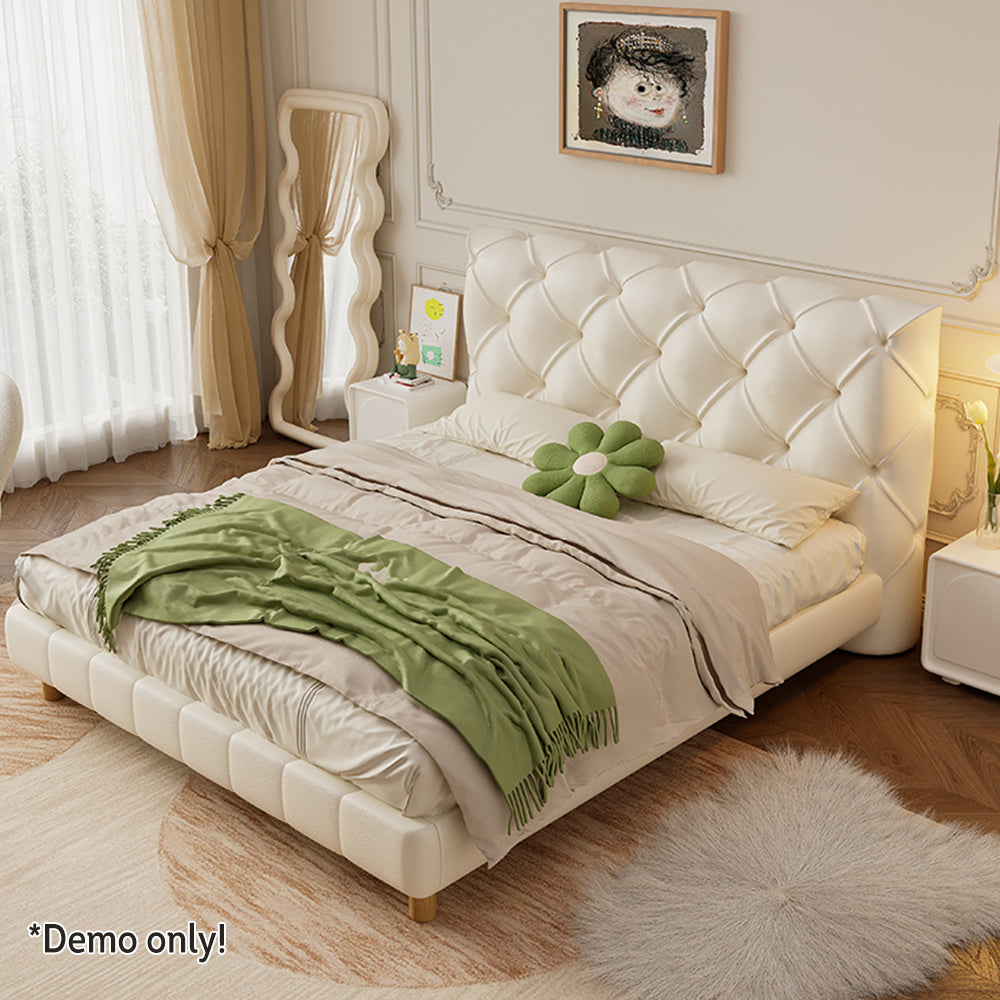 LIVARA 636B Bed – 150/180cm Cat Claw Resistant Leather Fabric, Durable Solid Frame, Modern Style, Comfortable Design - White