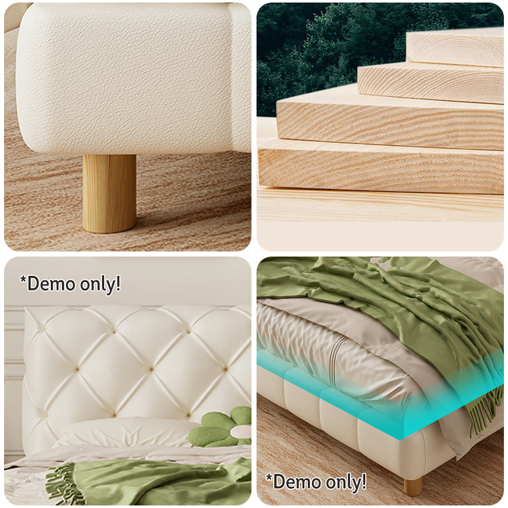 LIVARA 636B Bed – 150/180cm Cat Claw Resistant Leather Fabric, Durable Solid Frame, Modern Style, Comfortable Design - White