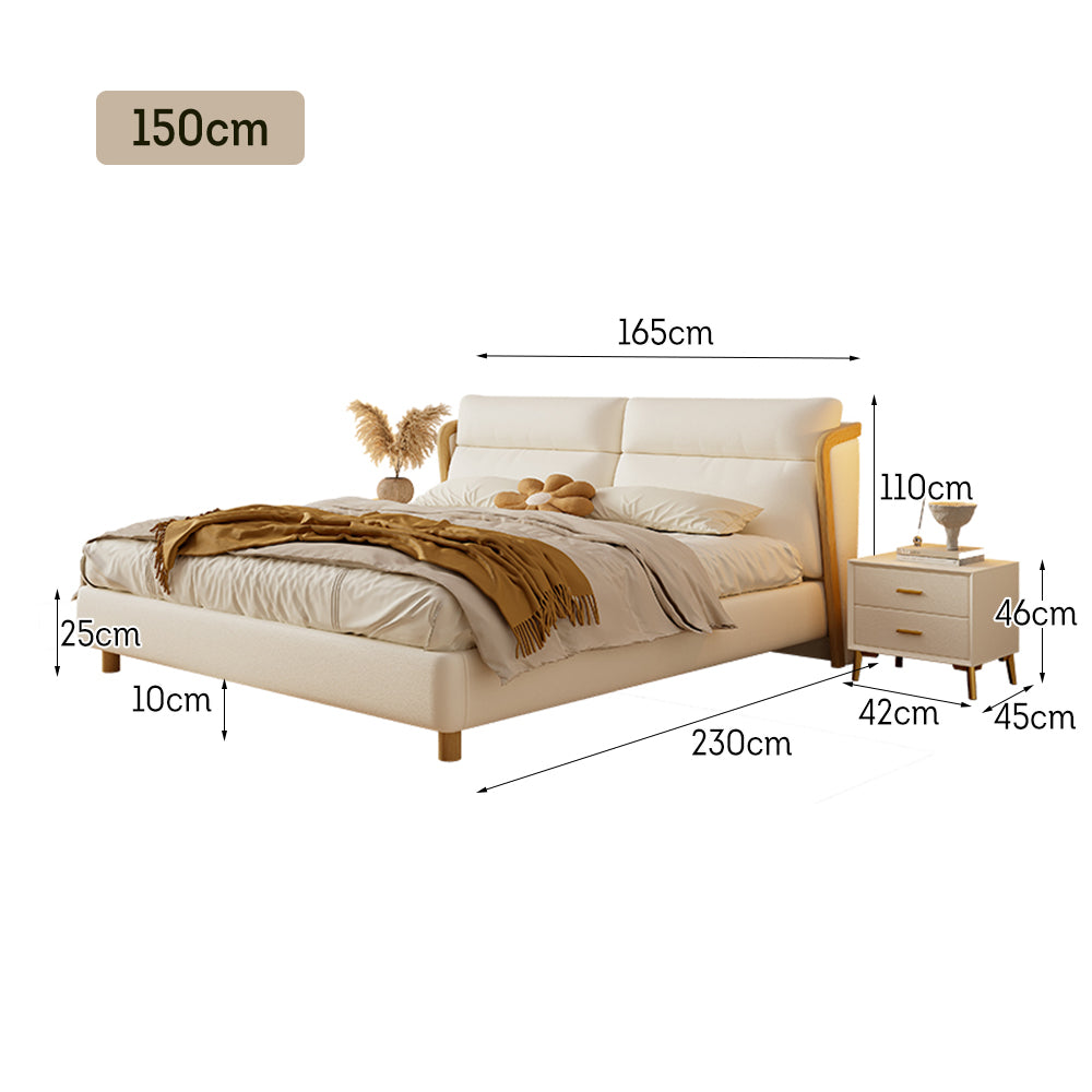 LIVARA SM803 150/180cm Cat Claw Leather Fabric Bed With Two Bedside Tables - Beige