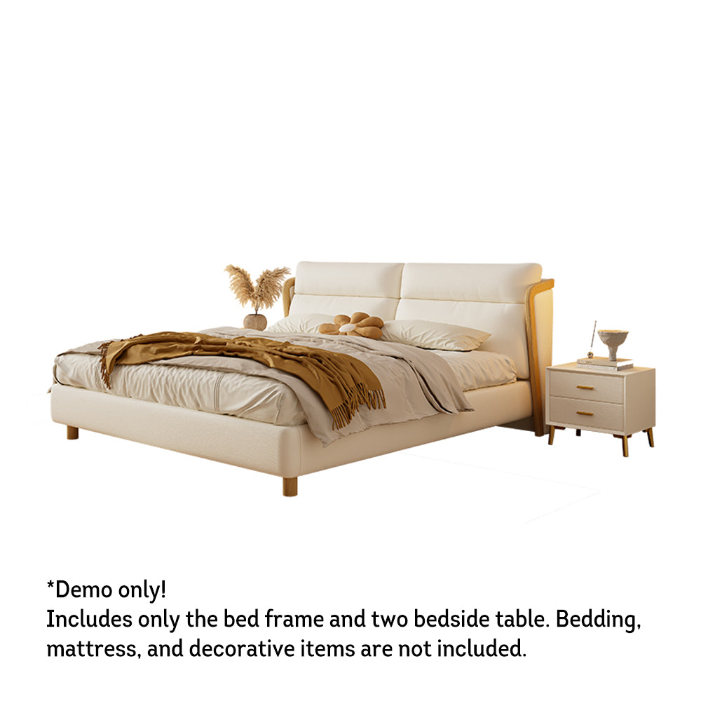 LIVARA SM803 150/180cm Cat Claw Leather Fabric Bed With Two Bedside Tables - Beige