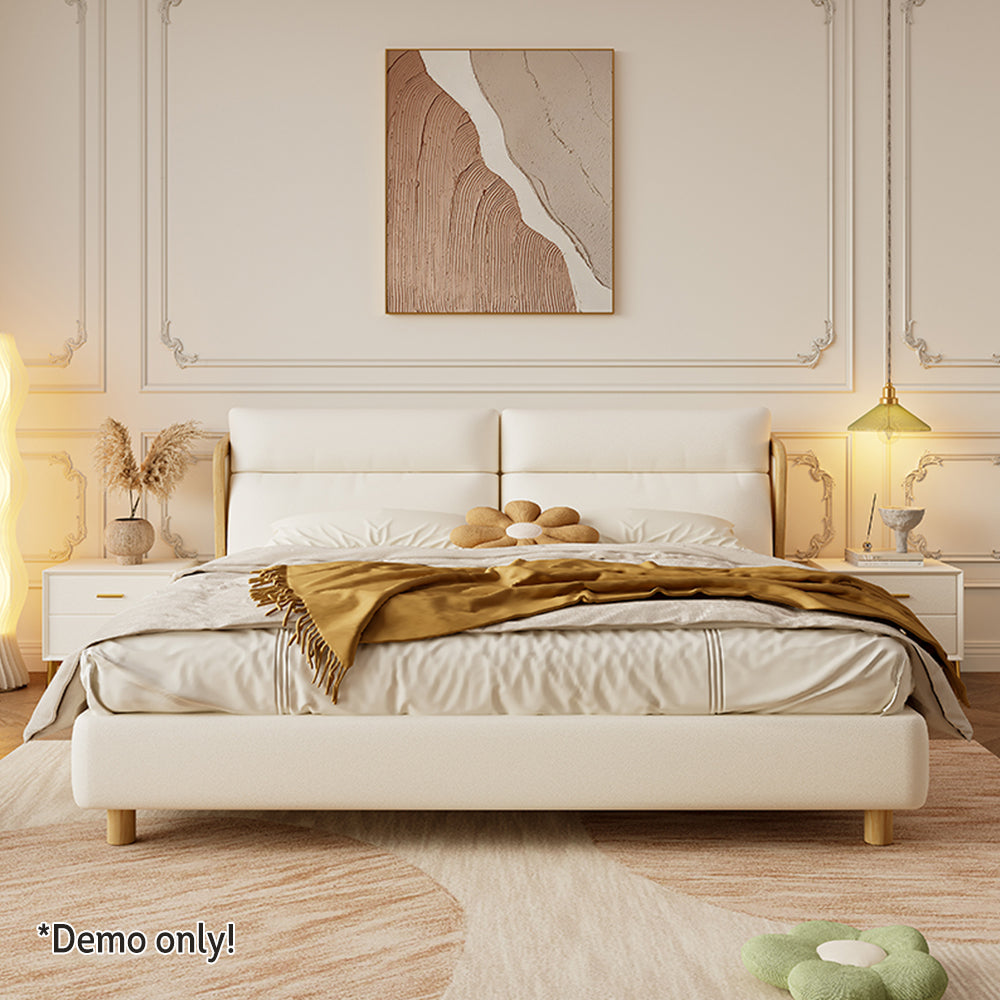 LIVARA SM803 150/180cm Cat Claw Leather Fabric Bed With Two Bedside Tables - Beige