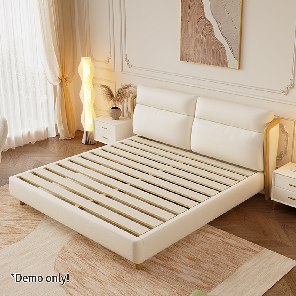 LIVARA SM803 150/180cm Cat Claw Leather Fabric Bed With Two Bedside Tables - Beige