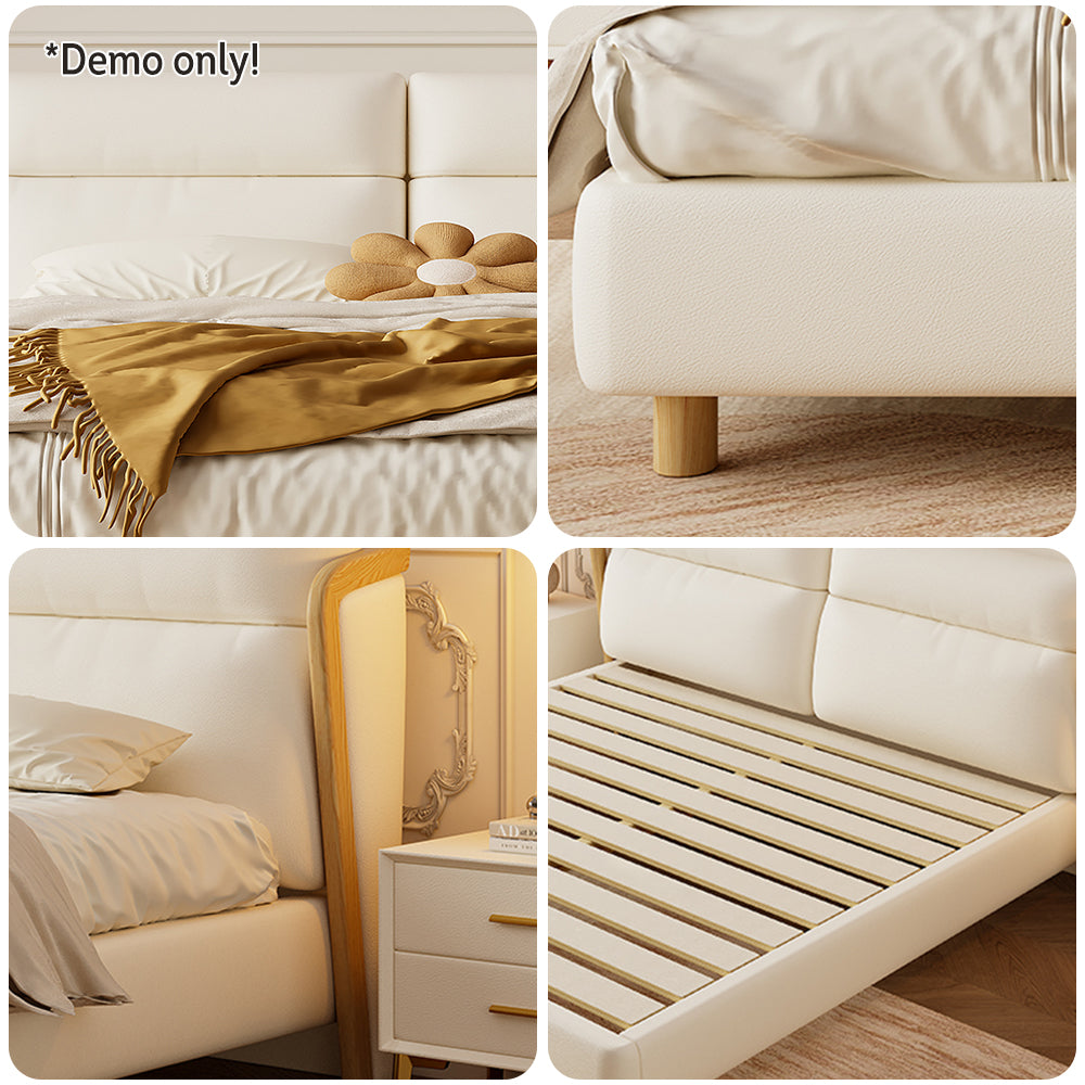 LIVARA SM803 150/180cm Cat Claw Leather Fabric Bed With Two Bedside Tables - Beige