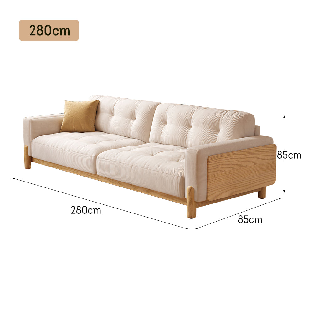 LIVARA SM811 180/210/240/280cm Length Corduroy Fabric Sofa Solid Wood Frame - Beige