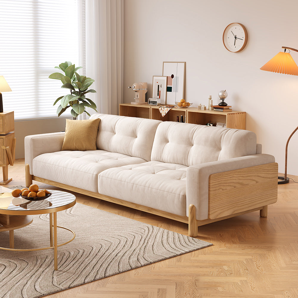 LIVARA SM811 180/210/240/280cm Length Corduroy Fabric Sofa Solid Wood Frame - Beige