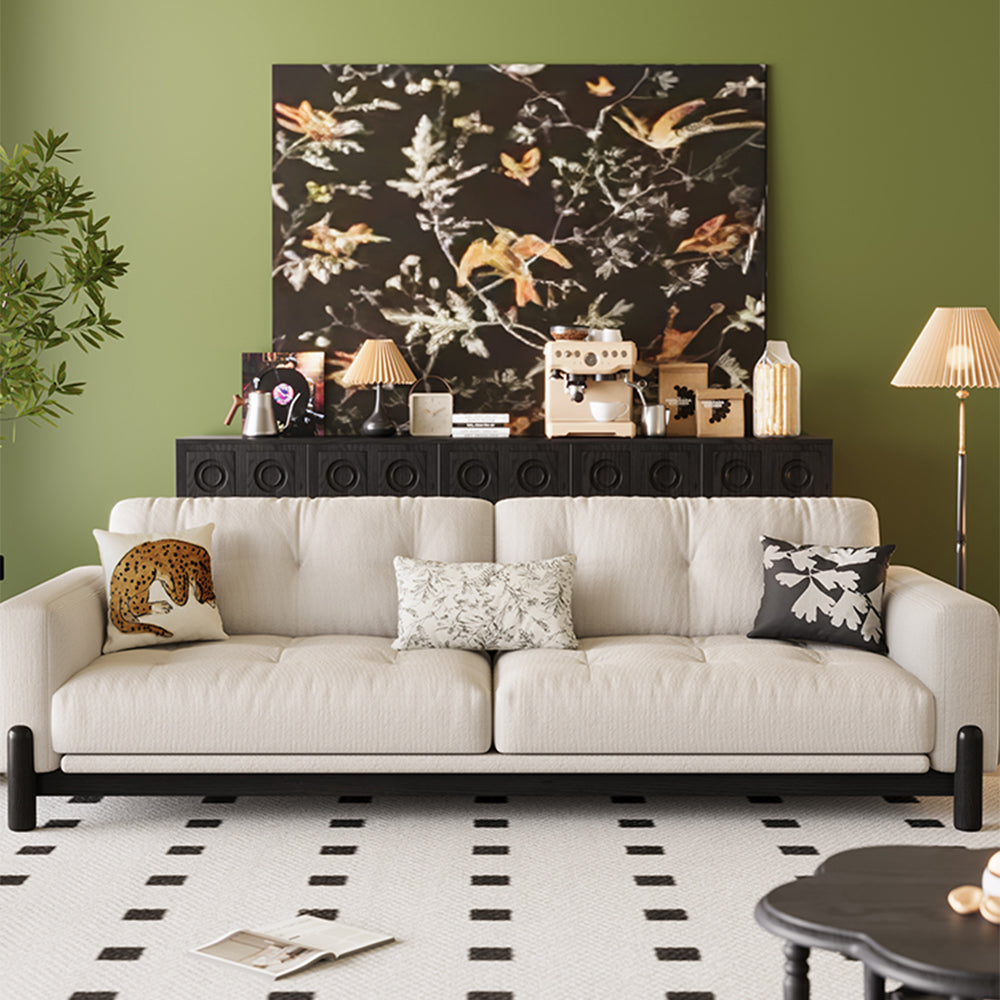 LIVARA 8112 Vintage-style Series 180-280cm Sofa With Throw Pillows - Black