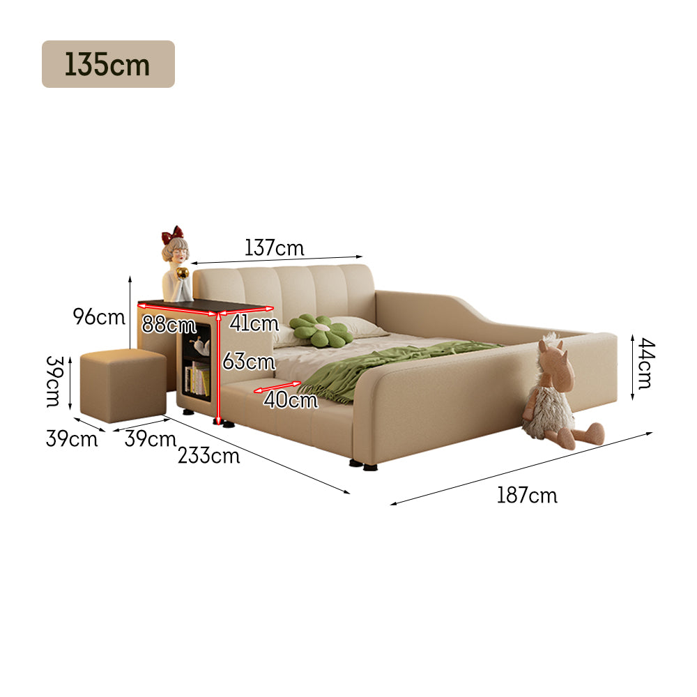 LIVARA SM901 120/135/150/180cm Lengrh Eco-friendly Leather Bed With Bookshelf - Beige