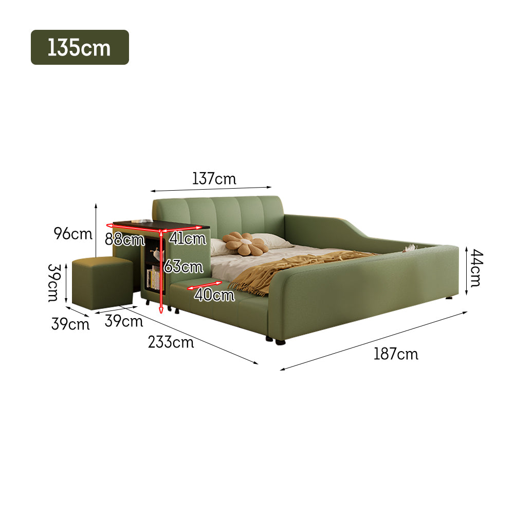 LIVARA SM901 120/135/150/180cm Lengrh Eco-friendly Leather Bed With Bookshelf - Green