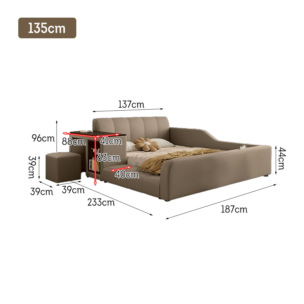 LIVARA SM901 120/135/150/180cm Lengrh Eco-friendly Leather Bed With Bookshelf - Grey