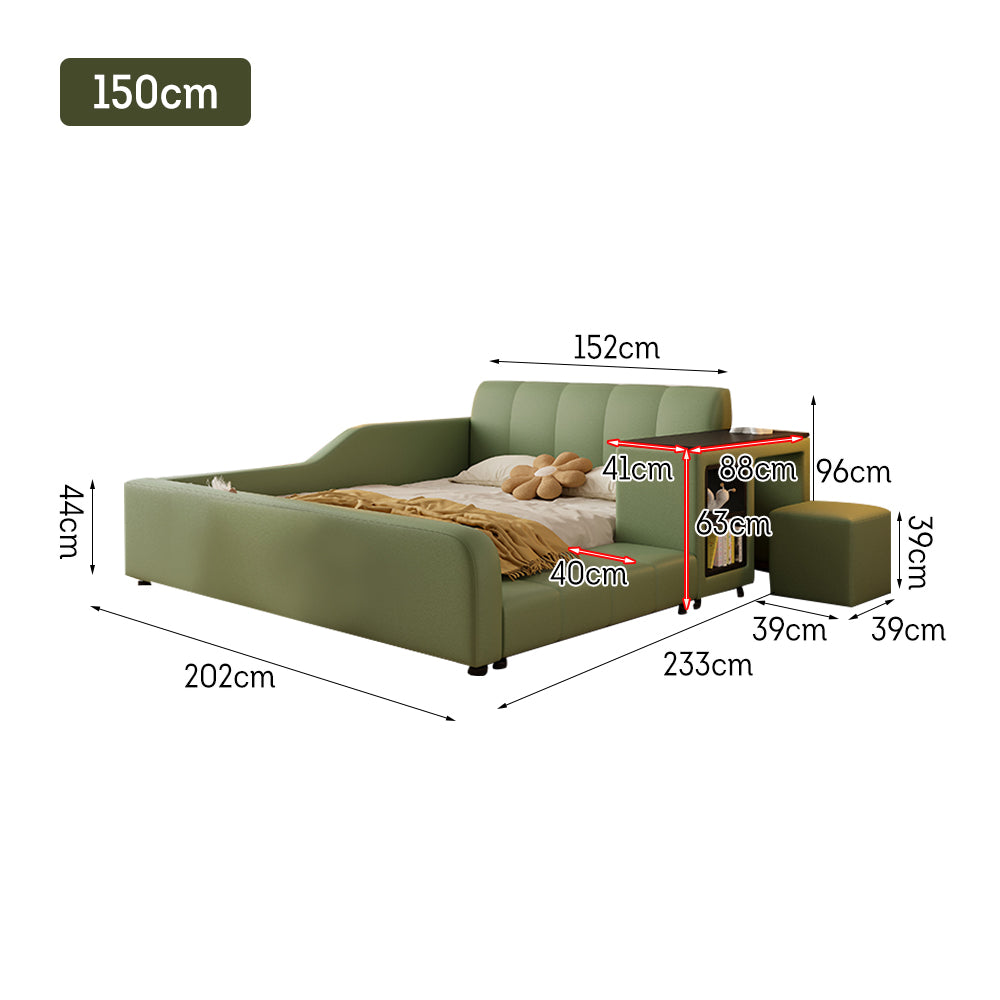LIVARA SM901 120/135/150/180cm Lengrh Eco-friendly Leather Bed With Bookshelf - Green