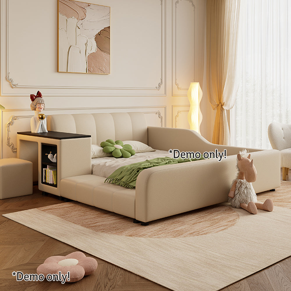 LIVARA SM901 120/135/150/180cm Lengrh Eco-friendly Leather Bed With Bookshelf - Beige
