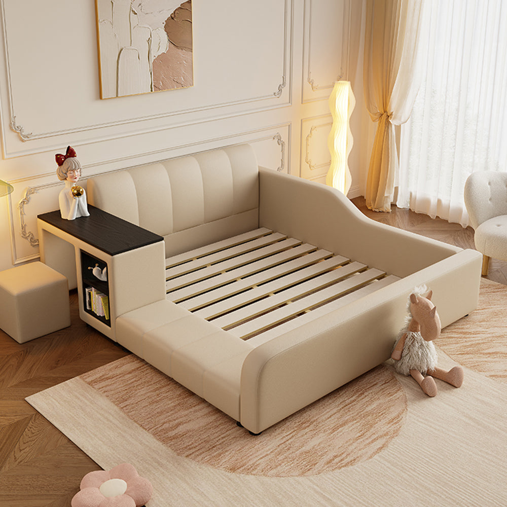 LIVARA SM901 120/135/150/180cm Lengrh Eco-friendly Leather Bed With Bookshelf - Beige