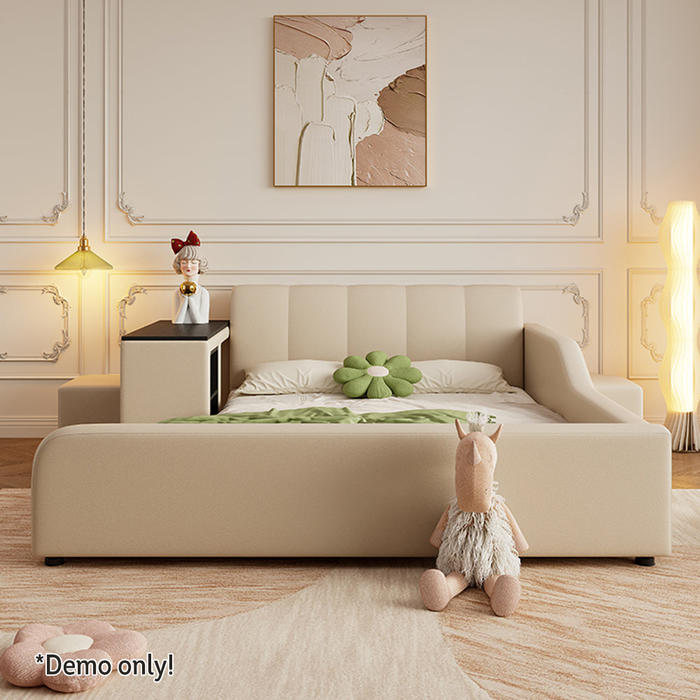 LIVARA SM901 120/135/150/180cm Lengrh Eco-friendly Leather Bed With Bookshelf - Beige