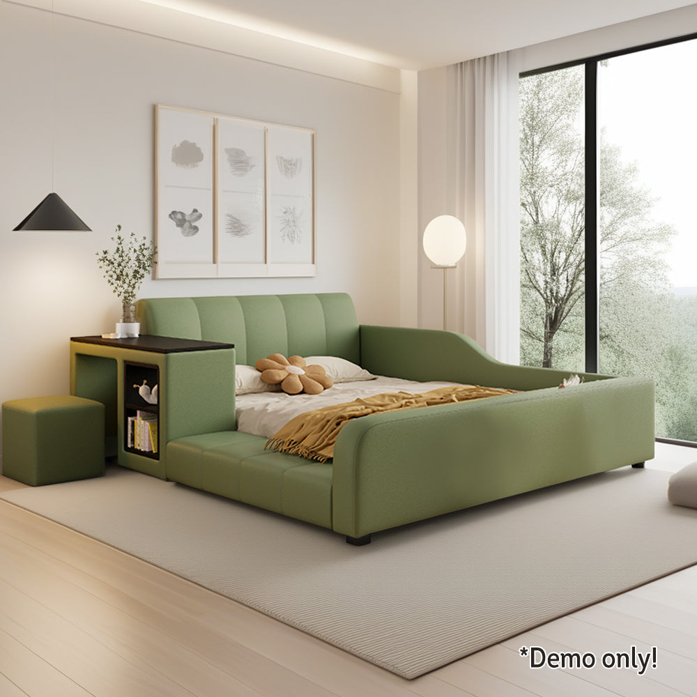 LIVARA SM901 120/135/150/180cm Lengrh Eco-friendly Leather Bed With Bookshelf - Green