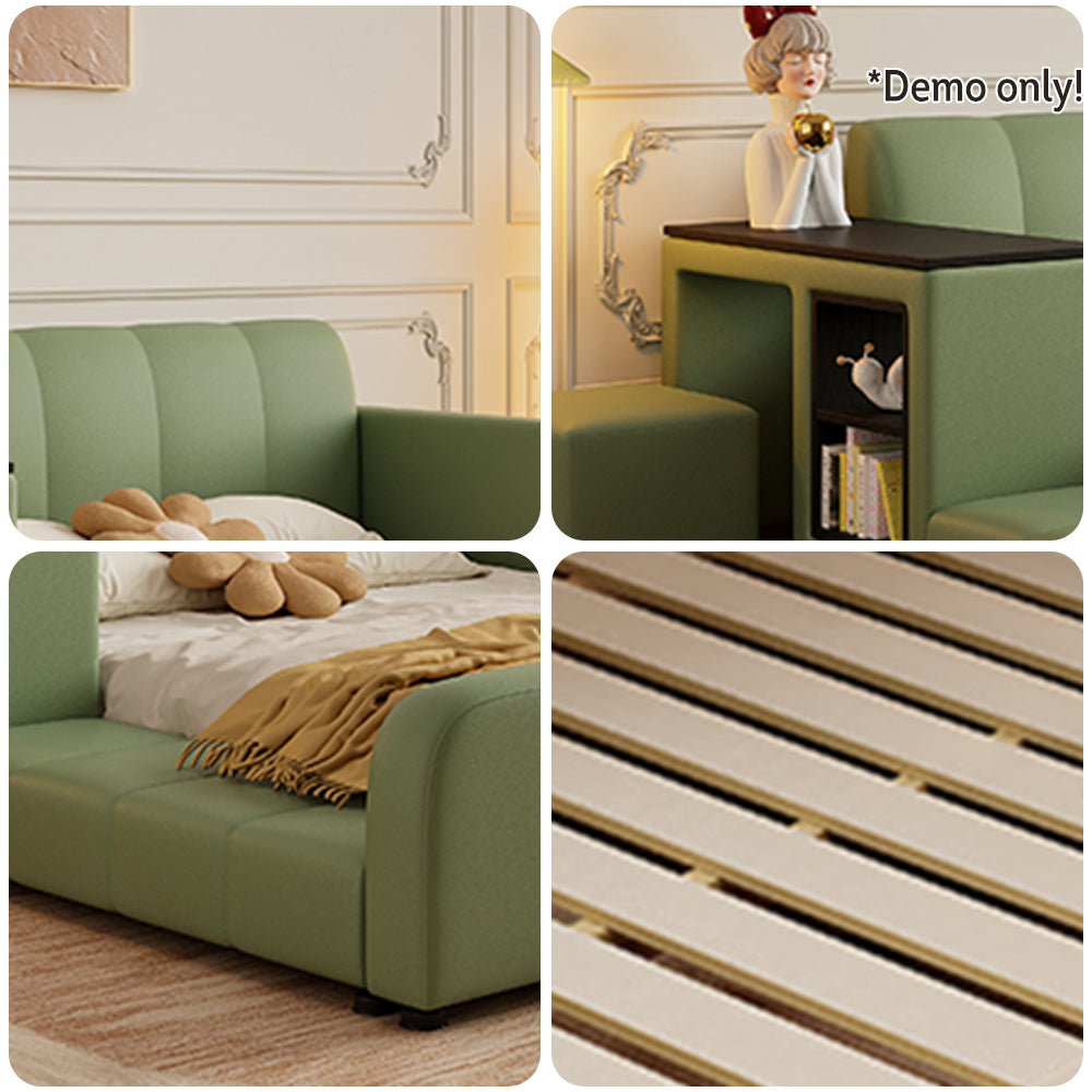 LIVARA SM901 120/135/150/180cm Lengrh Eco-friendly Leather Bed With Bookshelf - Green