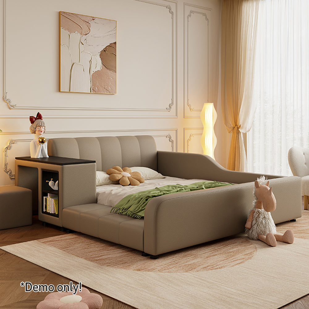 LIVARA SM901 120/135/150/180cm Lengrh Eco-friendly Leather Bed With Bookshelf - Grey